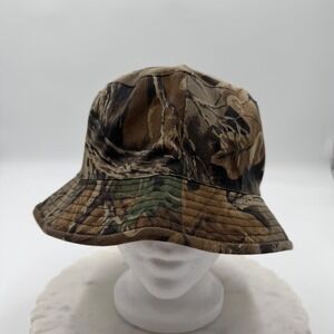 vintage Mens Camouflage Bucket Hat Safety Orange Lining Woodland Camo Size Large